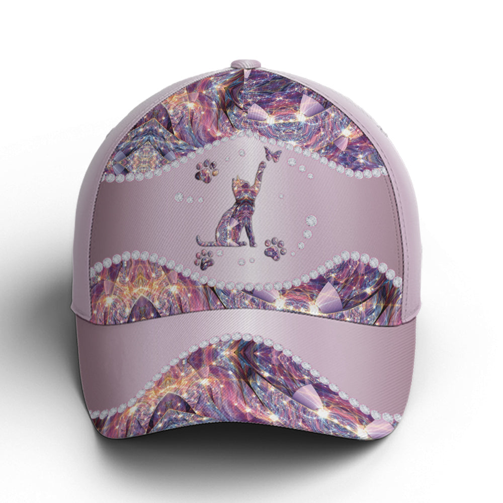 Purple Metallic Style Cat And Butterflies Baseball Cap Trucker Hats Custom Hats Gifts For Men & Women