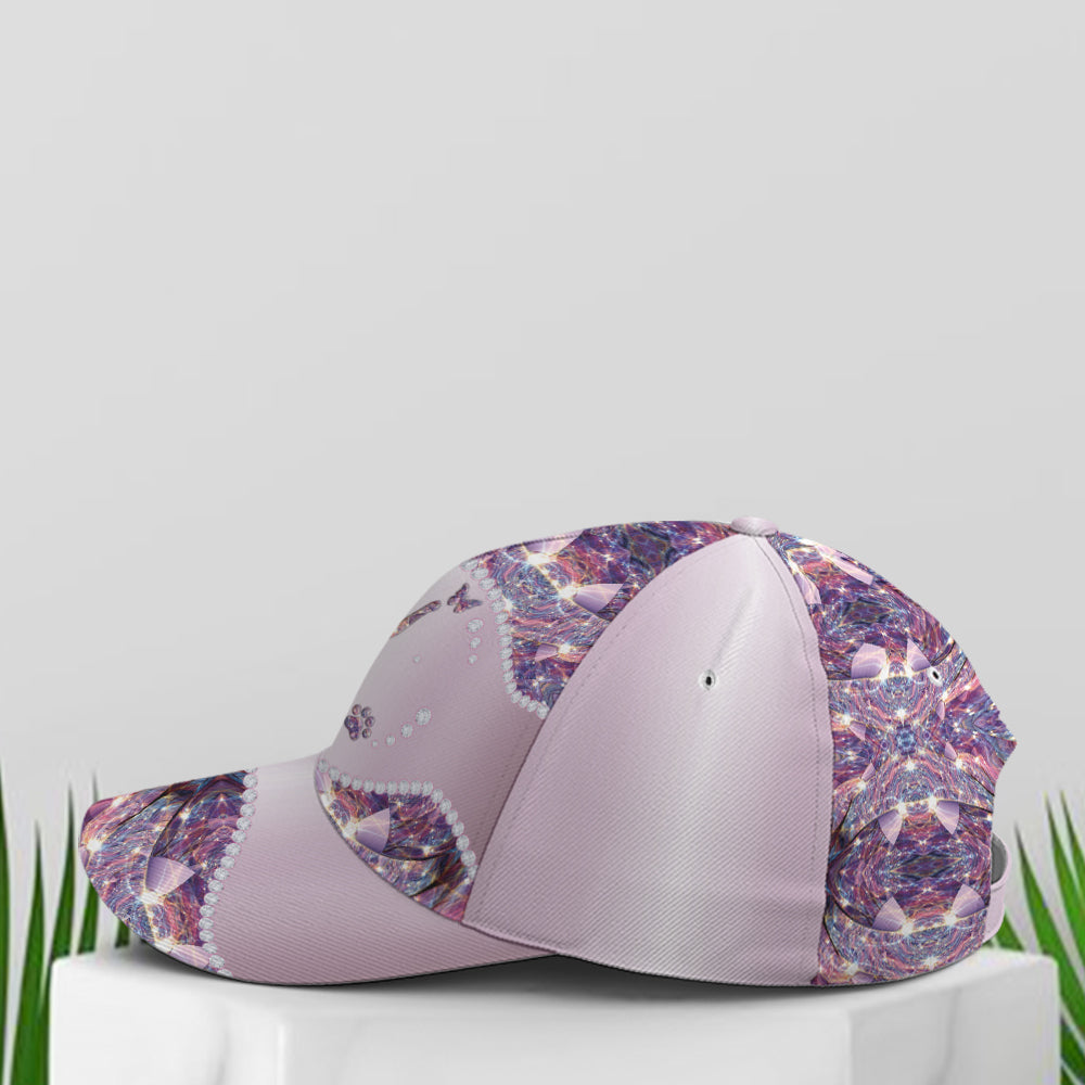 Purple Metallic Style Cat And Butterflies Baseball Cap Trucker Hats Custom Hats Gifts For Men & Women