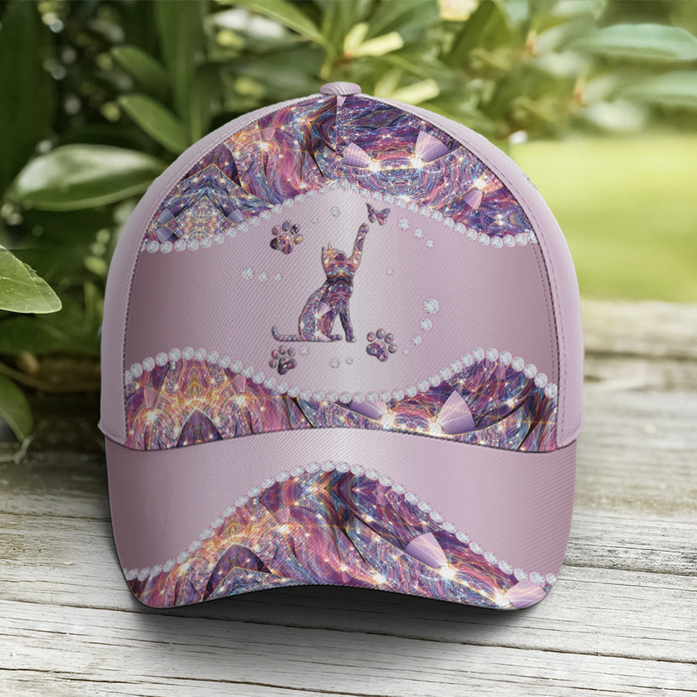 Purple Metallic Style Cat And Butterflies Baseball Cap Trucker Hats Custom Hats Gifts For Men & Women