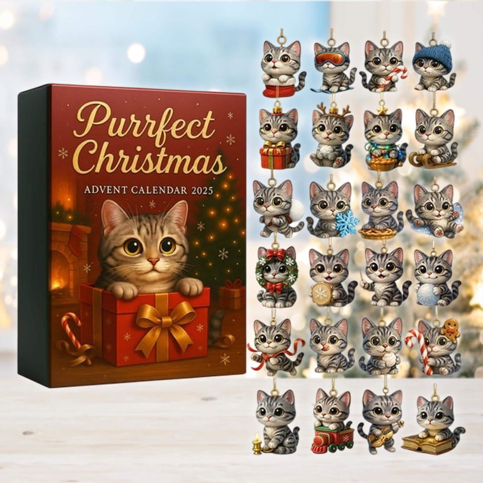 Purrfect Cat Advent Calendar 2025, Christmas Countdown Ornaments, 24 Days Kitten Surprise Gift, Holiday Decor for Cat Lovers