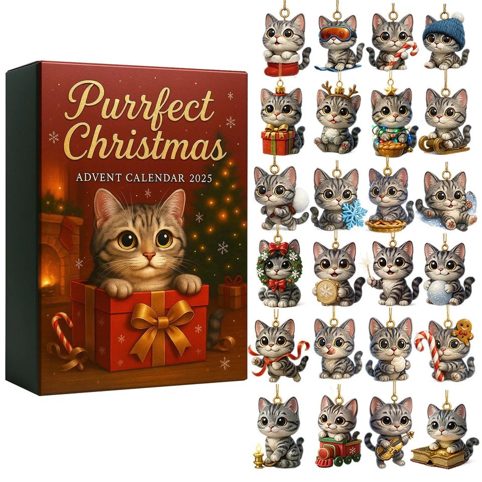 Purrfect Christmas Cat Acrylic Advent Calendar 2025, 2D Cute Kitten Countdown Calendar