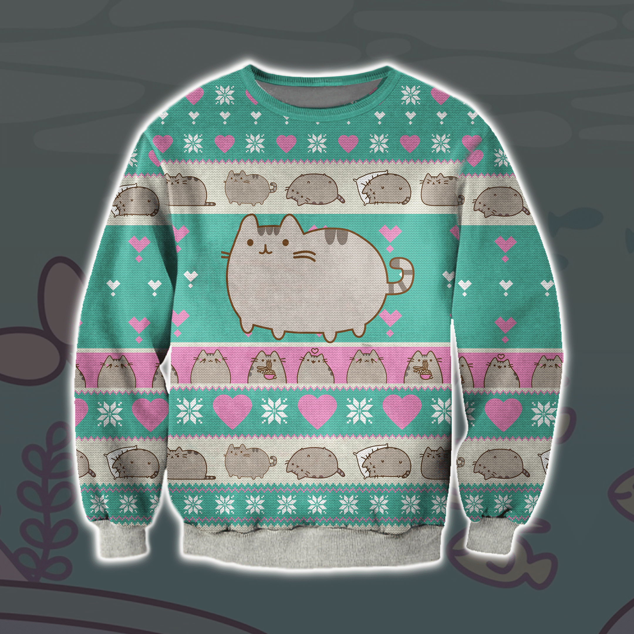 Pusheen 3D Print Knitting Pattern Ugly Christmas Sweater Adult 3D Funny Matching for family