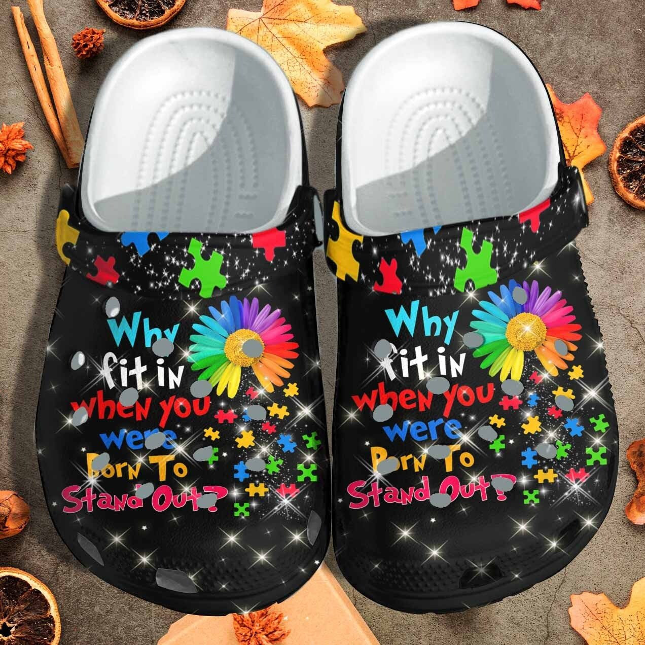 Puzzle Flower Autism Awareness Custom Shoes Clogs - Born To Stand Out Outdoor Shoes Clogs