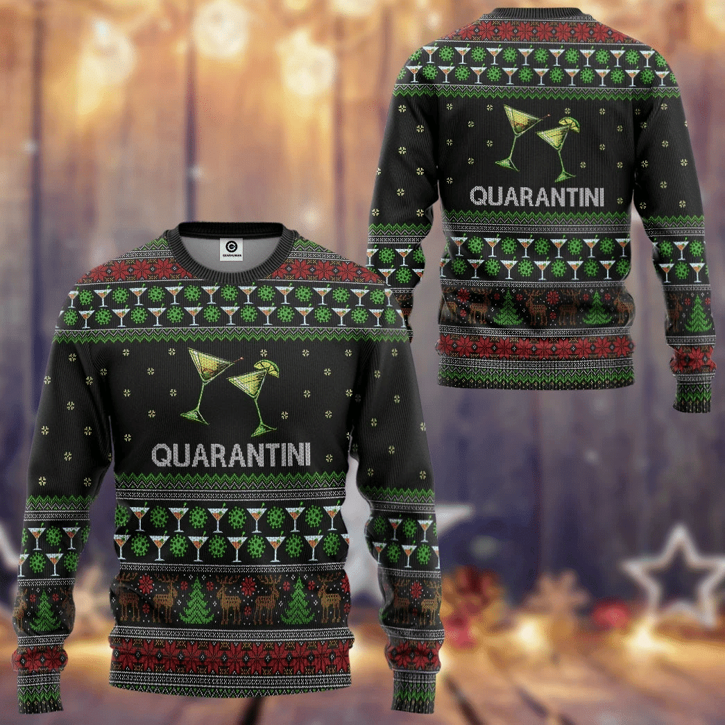 Quarantini Ugly Christmas Sweater Adult 3D Funny Matching for family
