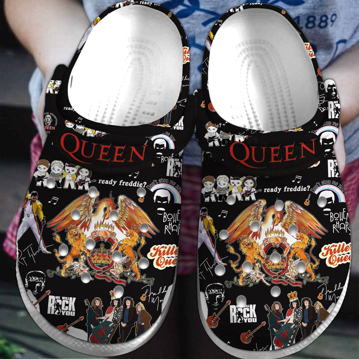 Queen Music Crocs Crocband Clogs Shoes Comfortable For Men Women and Kids