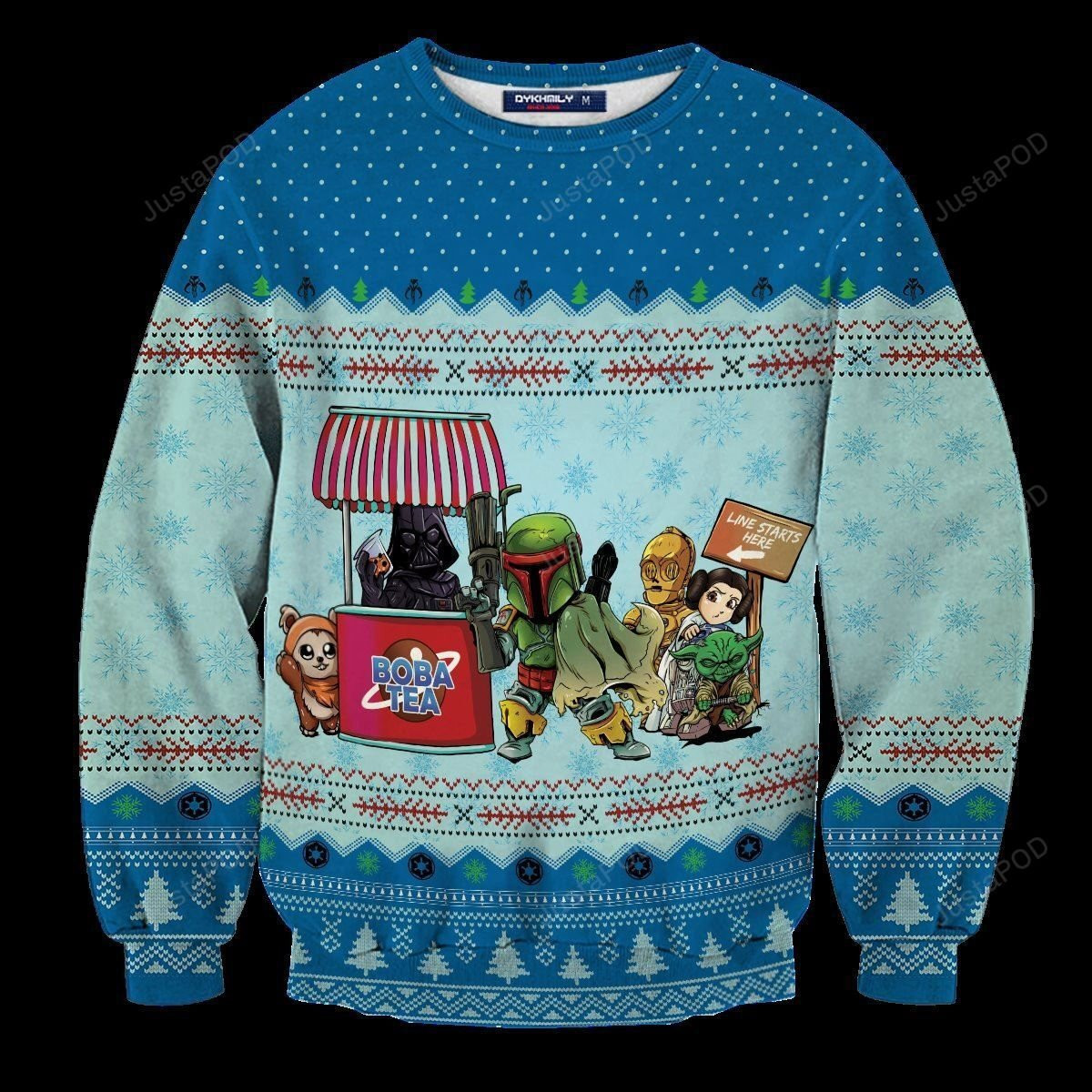 Queue For Boba Tea Ugly Christmas Sweater Adult 3D Funny Matching for family