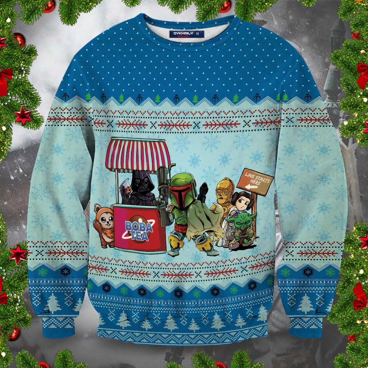 Queue For Bobatea Ugly Christmas Sweater Adult 3D Funny Matching for family