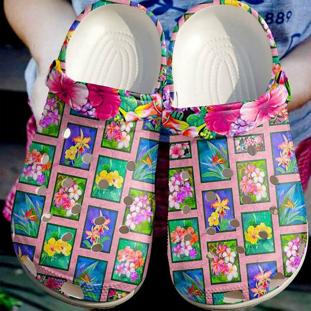 Quilt Flower Block Quilting 102 Gift For Lover Rubber clog Shoes Comfy Footwear