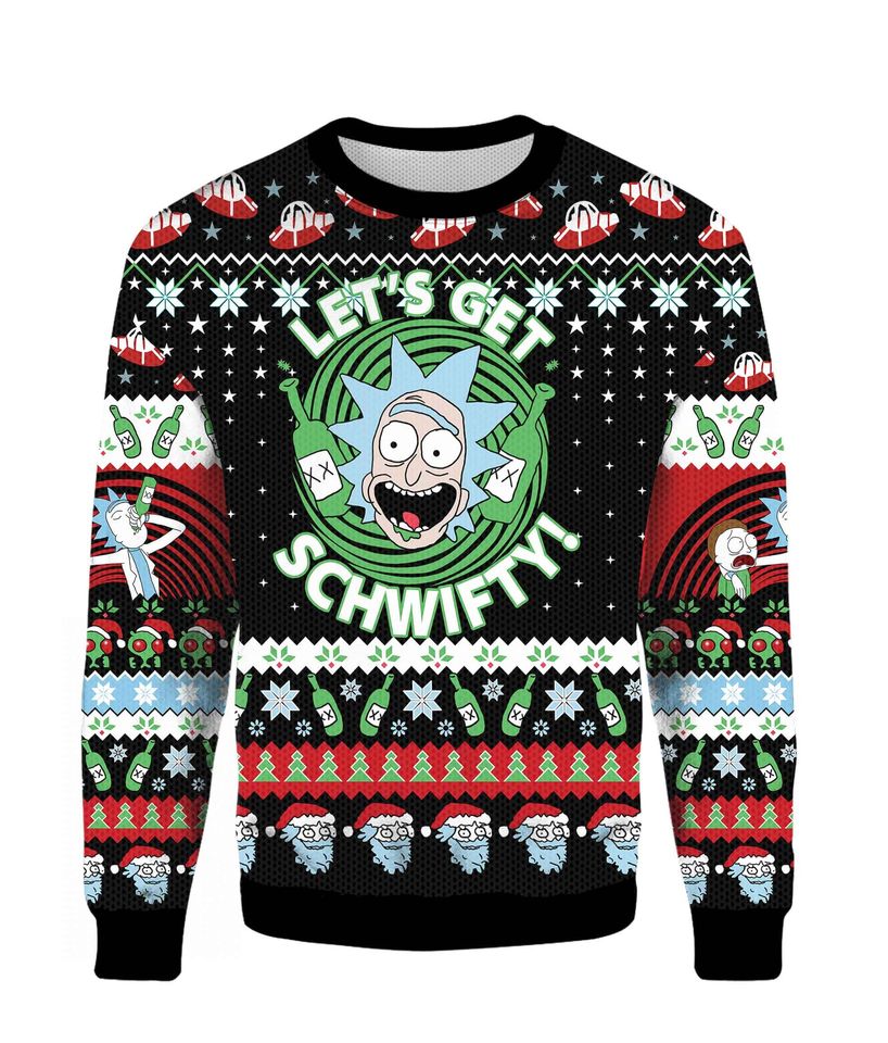 r sanche Let's get schwif Son Merry Christmas Rick and Rickandmorty Ugly Sweater