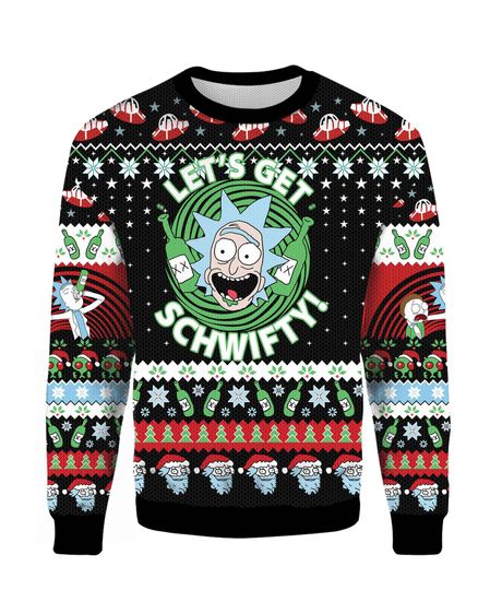 r sanche Let's get schwif Son Merry Christmas Rick and Rickandmorty Ugly Sweater - Image 2