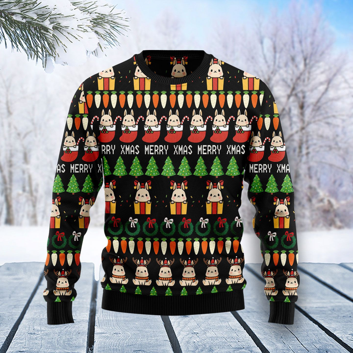 Rabbit Christmas Symbols Ugly Christmas Sweater Adult 3D Funny Matching for family