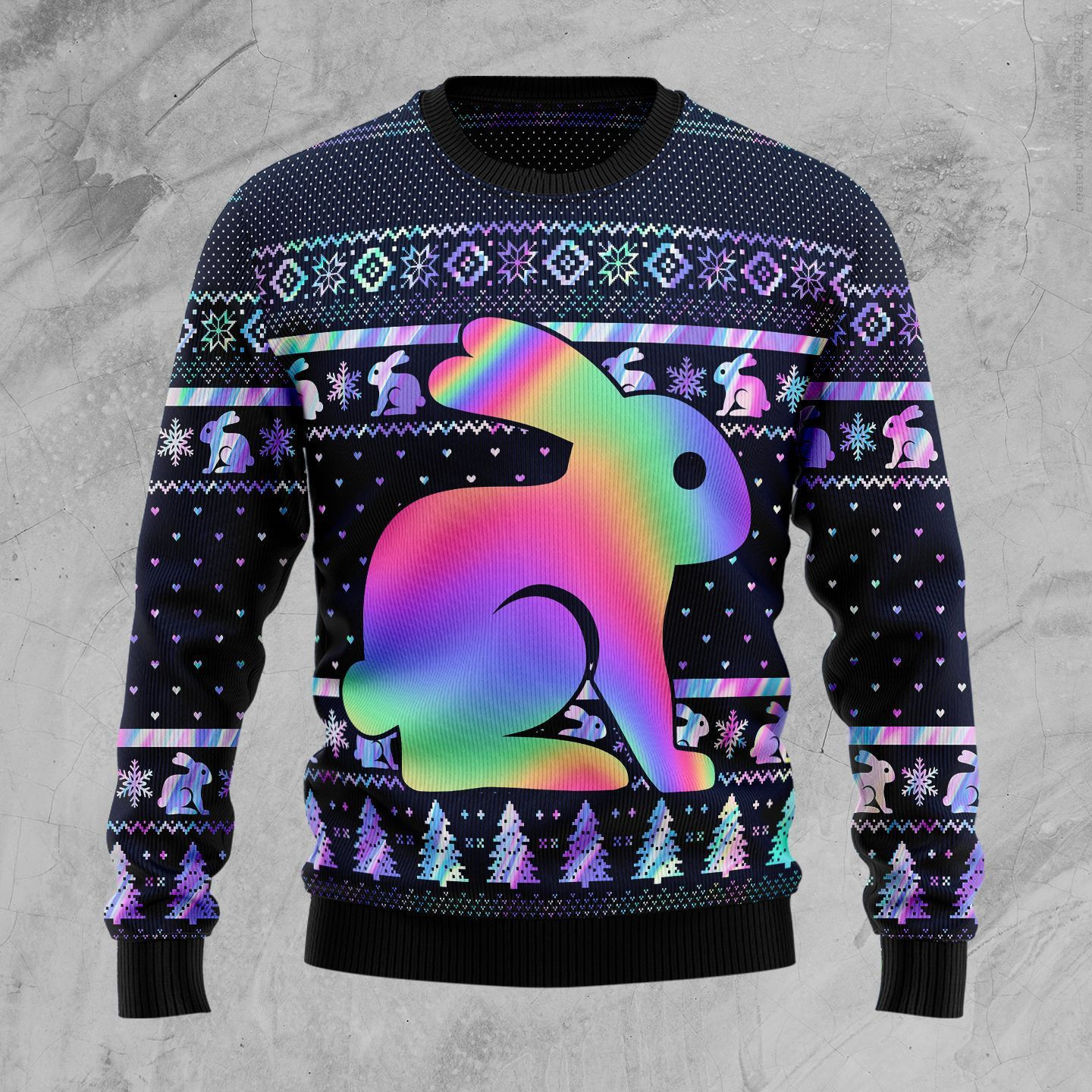Rabbit Hologram Ugly Christmas Sweater Adult 3D Funny Matching for family