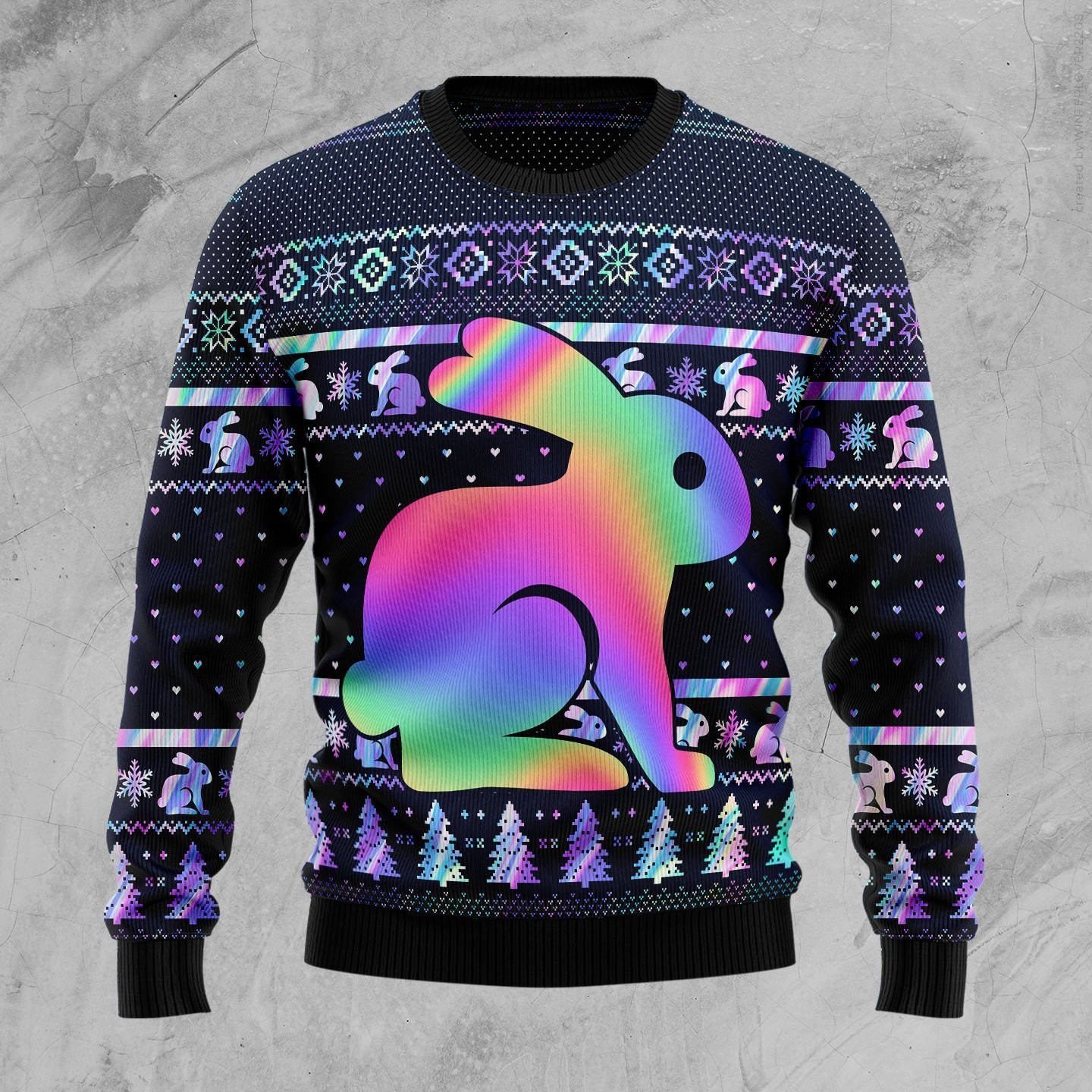 Rabbit Hologram Ugly Christmas Sweater Adult 3D Funny Matching for family