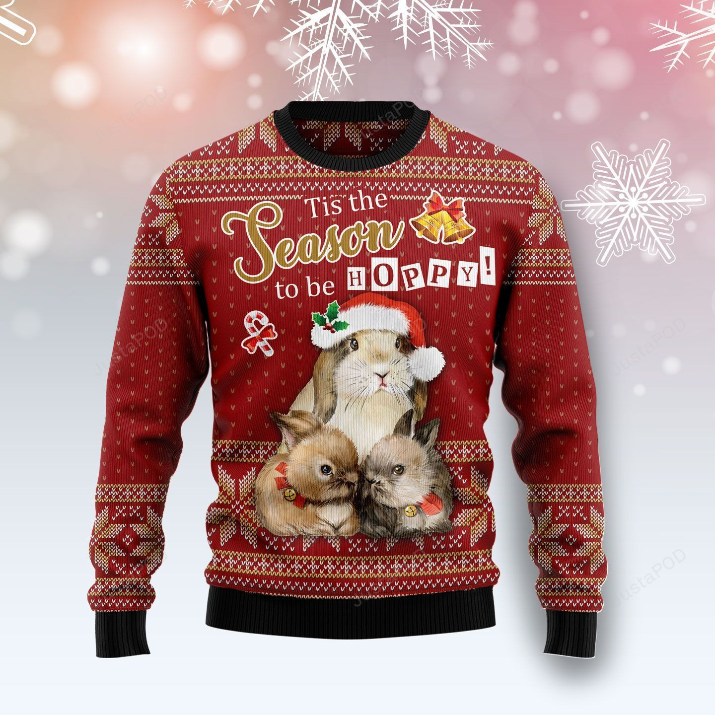Rabbit Hoppy Christmas Ugly Christmas Sweater Adult 3D Funny Matching for family
