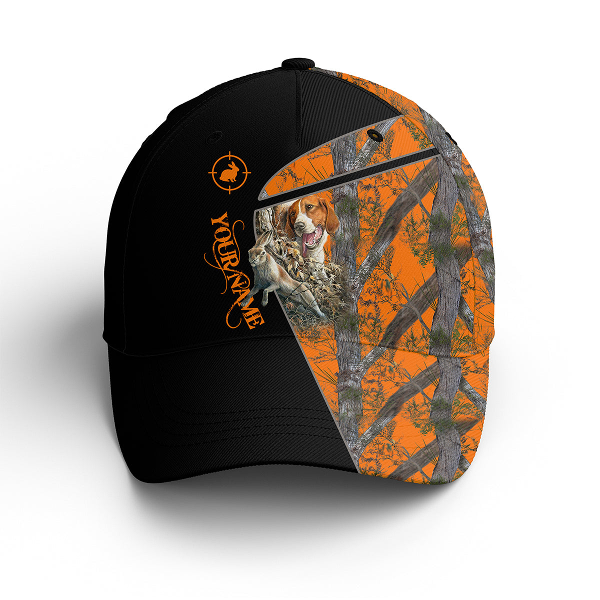Rabbit Hunting With Beagle 3D Orange Camo Custom Hunting Hat Adjustable Mesh Unisex Hunting Baseball Hat, Fishing Classic Cap Trucker Hats Custom Hats Gifts For Men & Women