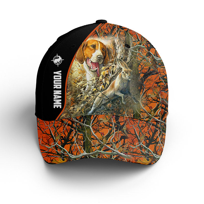 Rabbit Hunting With Beagle Orange Camo Custom Hunting Hat, Adjustable Mesh Unisex Hunting Baseball Hat, Fishing Classic Cap Trucker Hats Custom Hats Gifts For Men & Women