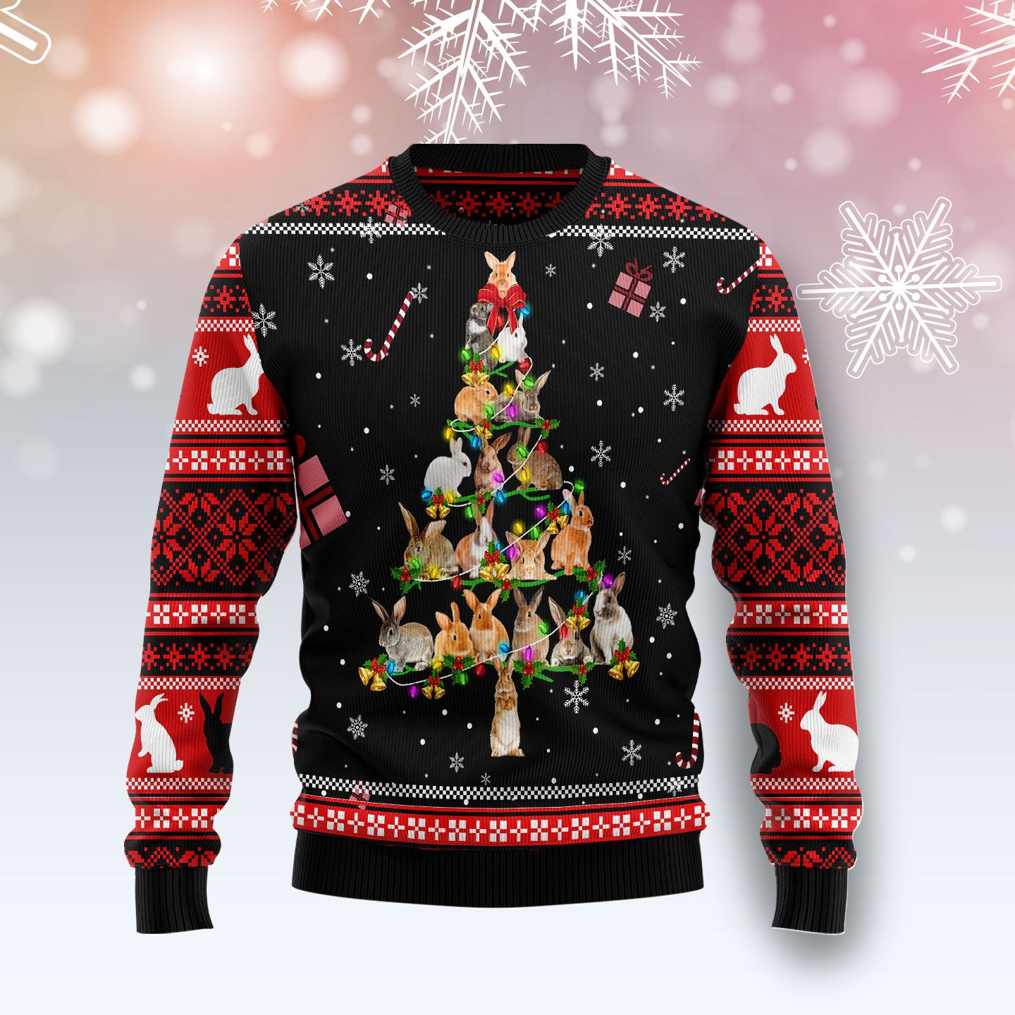 Rabbit Pine Christmas Ugly Christmas Sweater Adult 3D Funny Matching for family