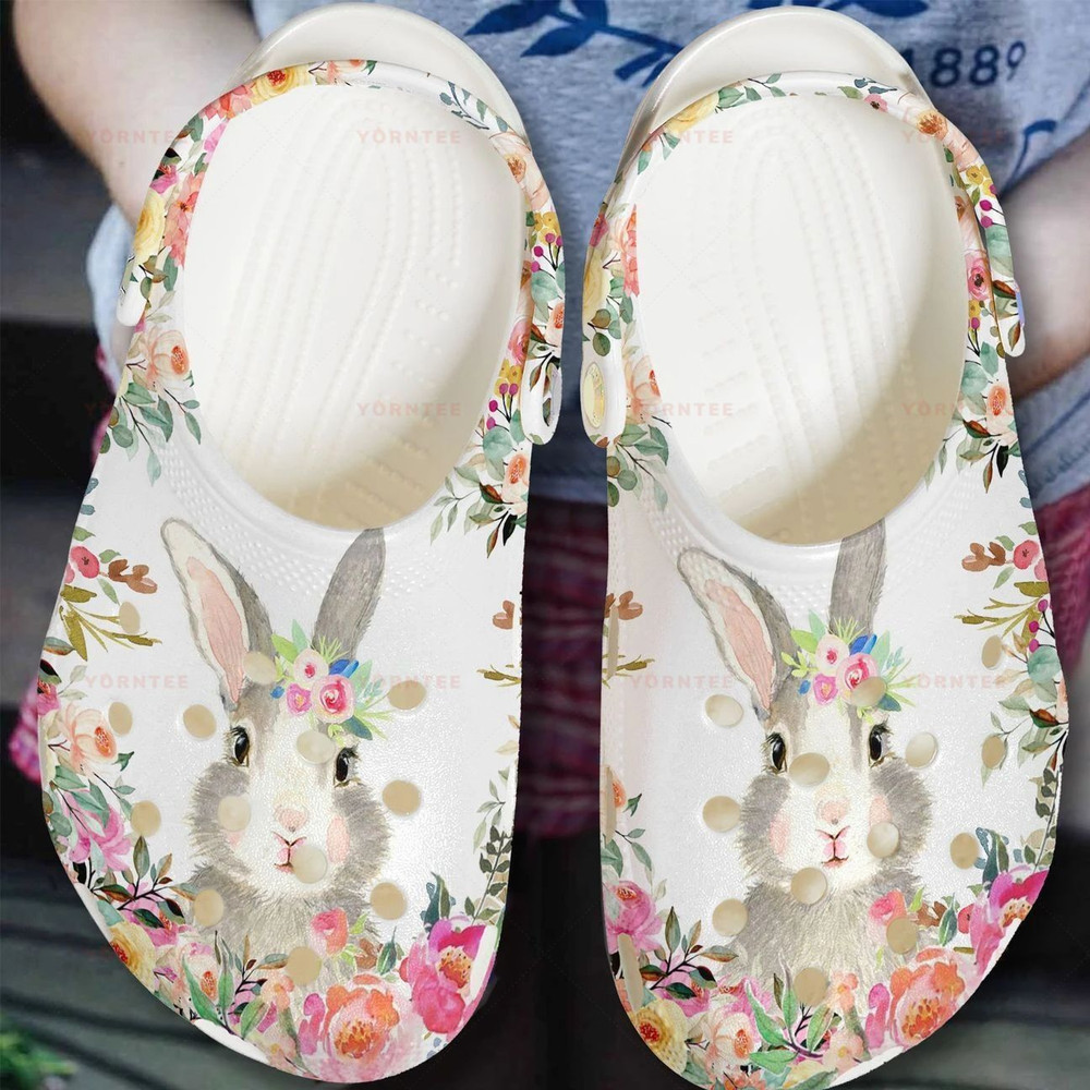 Rabbit With Flowers Gift For Lover Rubber clog Shoes Comfy Footwear