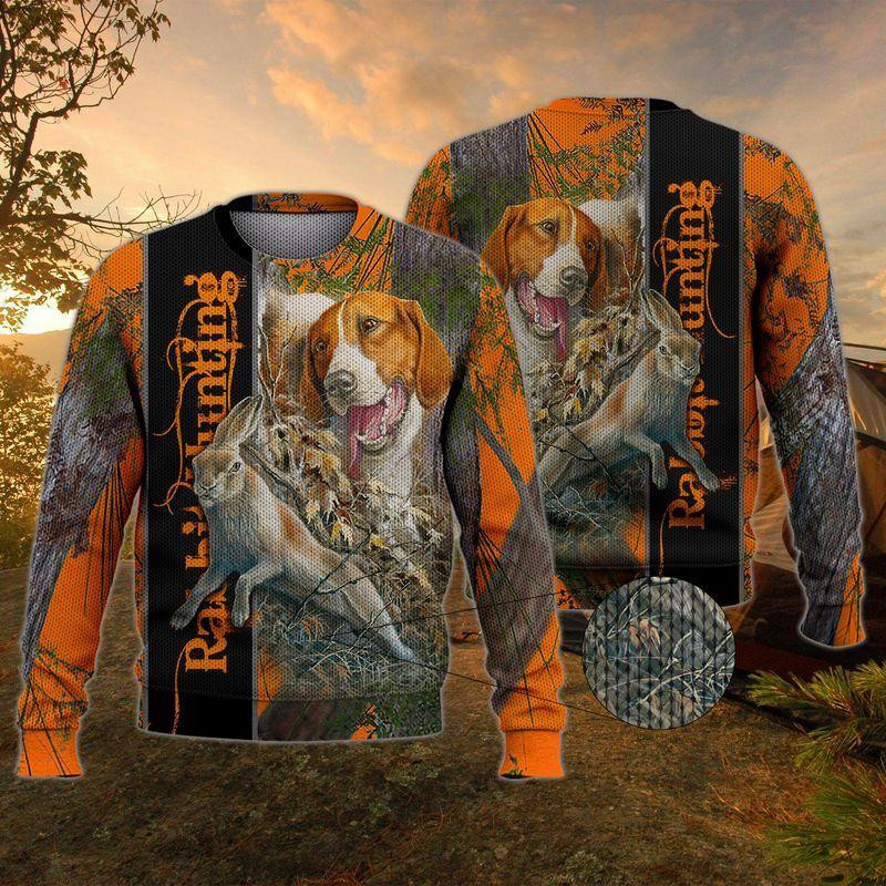 Rabit Hunting Ugly Christmas Sweater Adult 3D Funny Matching for family