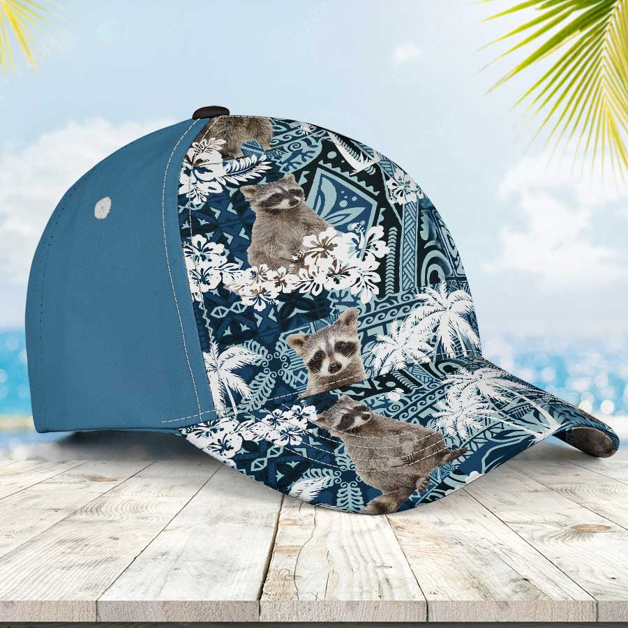 Raccoon Blue Tribal Pattern Hawaiian Cap, Raccoon Summer Hat for Men & Women Trucker Hats Custom Hats Gifts For Men & Women