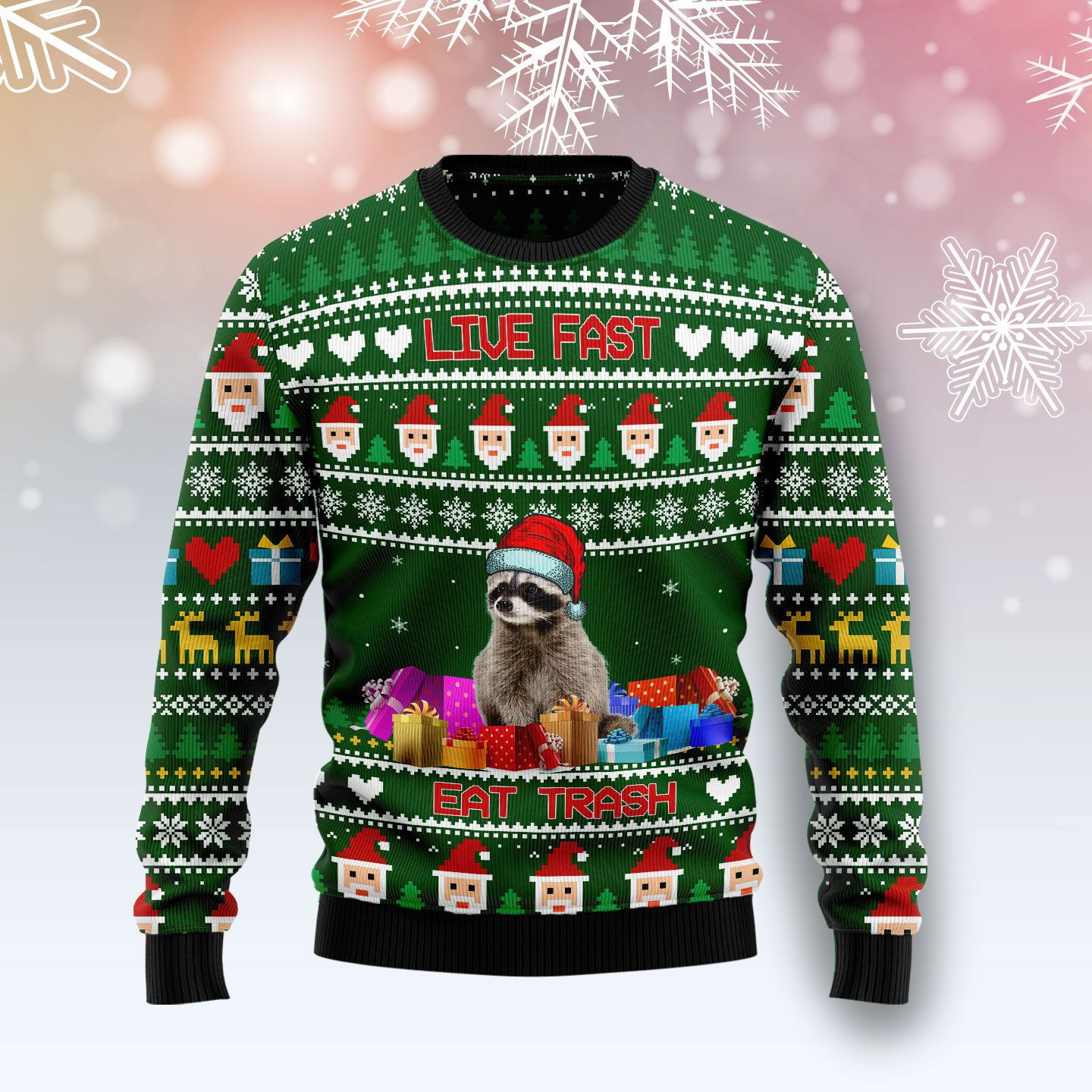 Raccoon Eat Trash Christmas Ugly Christmas Sweater Adult 3D Funny Matching for family