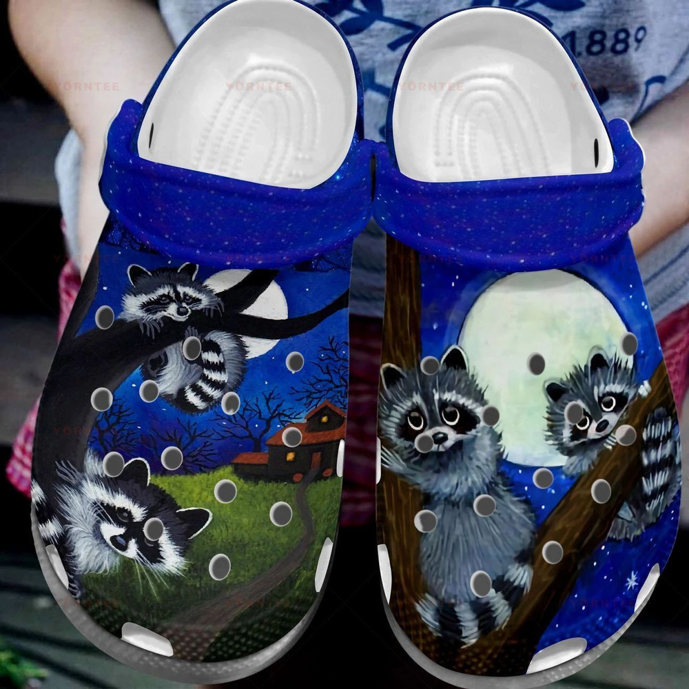 Raccoon Play With The Moon Gift For Lover Rubber clog Shoes Comfy Footwear