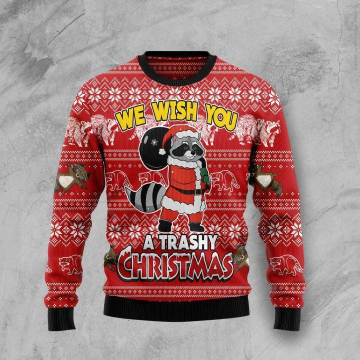 Raccoon We Wish You A Trashy Ugly Christmas Sweater Adult 3D Funny Matching for family