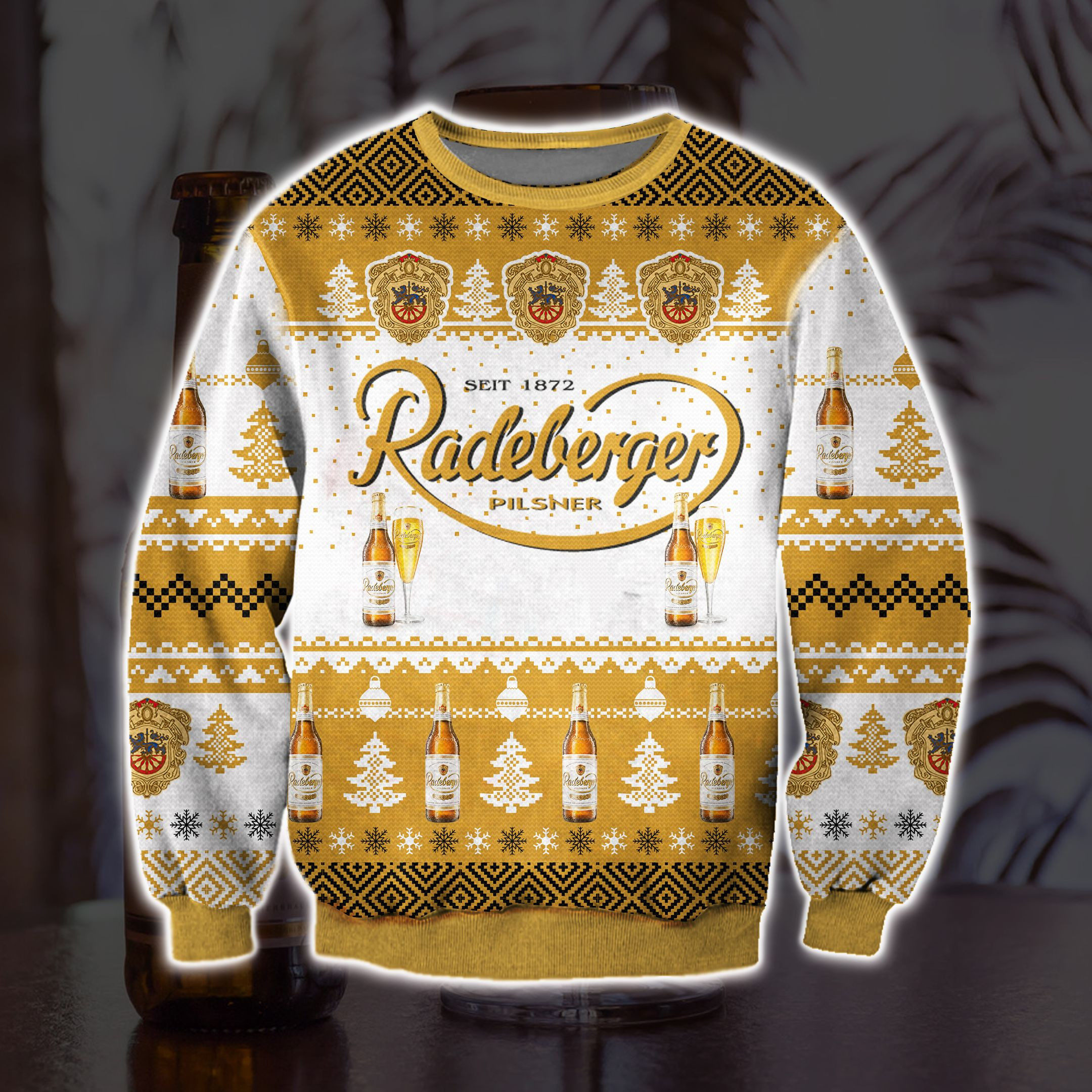Radeberger Pilsner Beer Knitting Pattern 3D Print Ugly Christmas Sweater Adult 3D Funny Matching for family