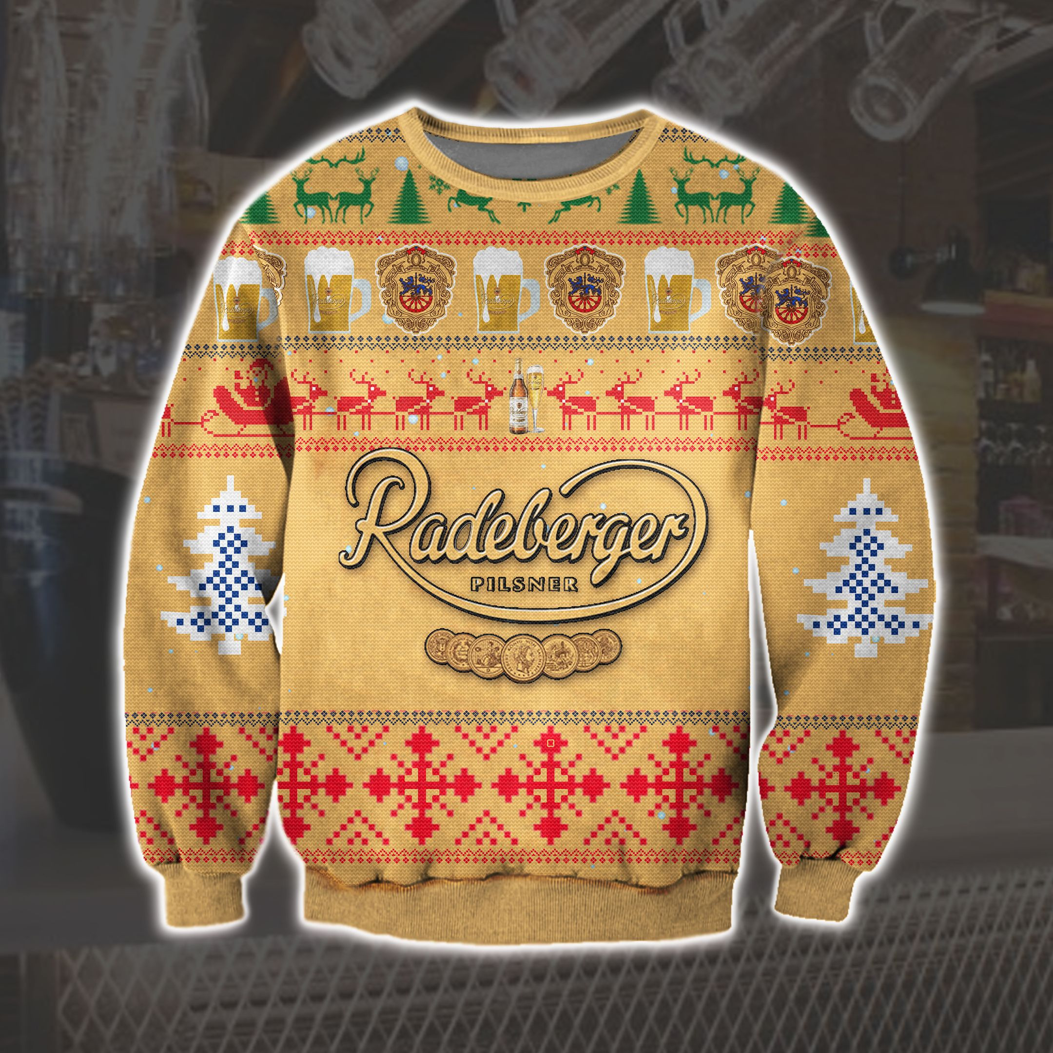 Radeberger Pilsner Beer Knitting Pattern 3D Print Ugly Christmas Sweater Adult 3D Funny Matching for family