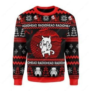 Radiohead White Cat For Cat Lovers Ugly Christmas Sweater Adult 3D Funny Matching for family