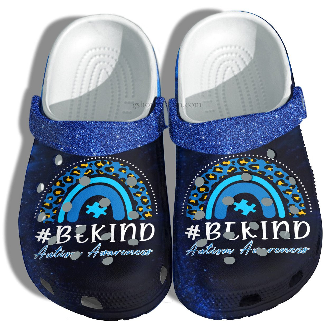 Rainbow Blue Leopard Be Kind Twinkle Shoes - Wear Autism Blue Shoes Croc Clogs Gift Mother