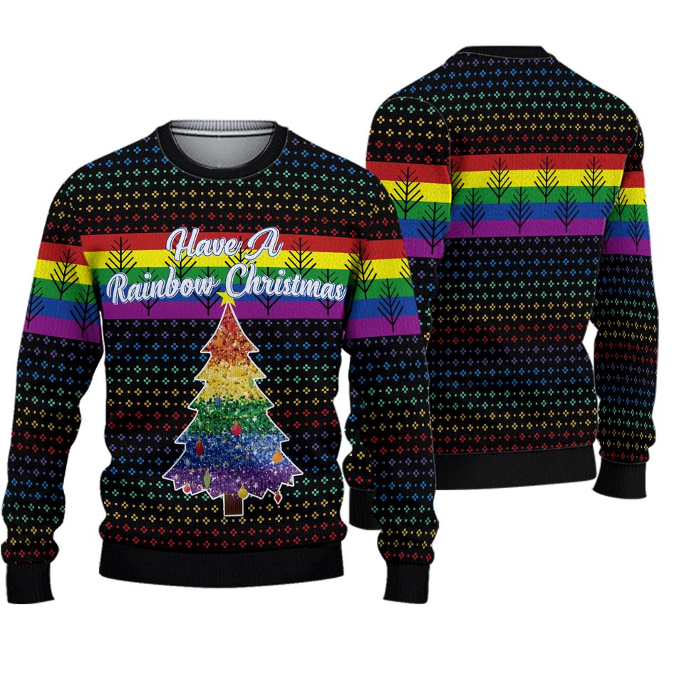 Rainbow Christmas Tree LGBT Ugly Knitted Sweater