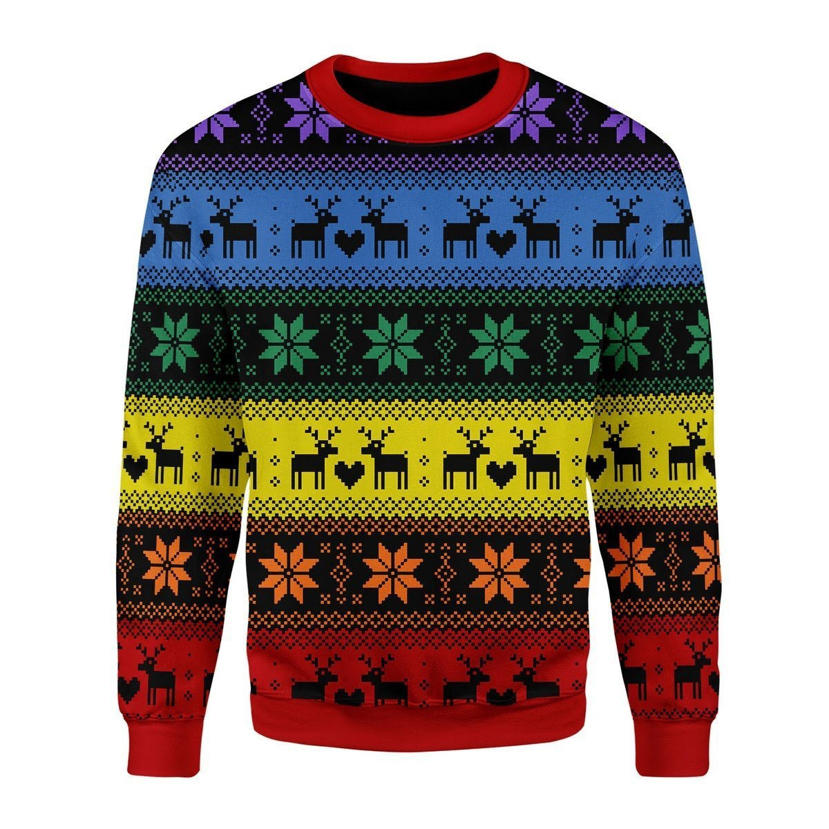 Rainbow Deer LGBT Ugly Christmas Sweater Adult 3D Funny Matching for family