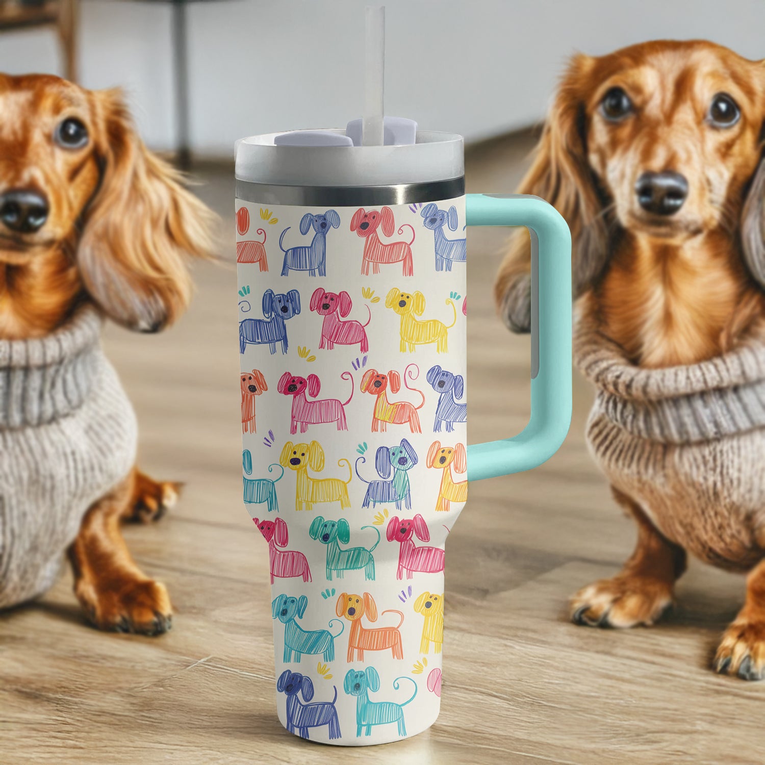 Rainbow Doodle Dachshund Custom Stanley Cup 40 oz 30 oz Tumbler With HandleTVC2301308 - Image 4