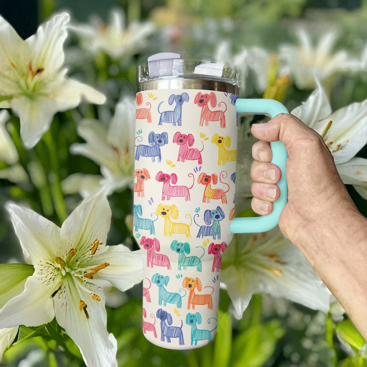 Rainbow Doodle Dachshund Custom Stanley Cup 40 oz 30 oz Tumbler With HandleTVC2301308 - Image 3