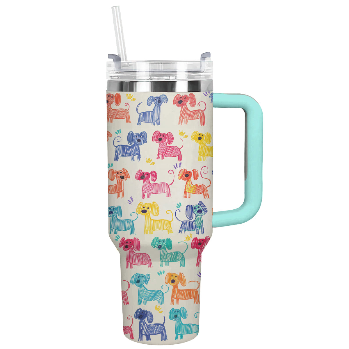 Rainbow Doodle Dachshund Custom Stanley Cup 40 oz 30 oz Tumbler With HandleTVC2301308