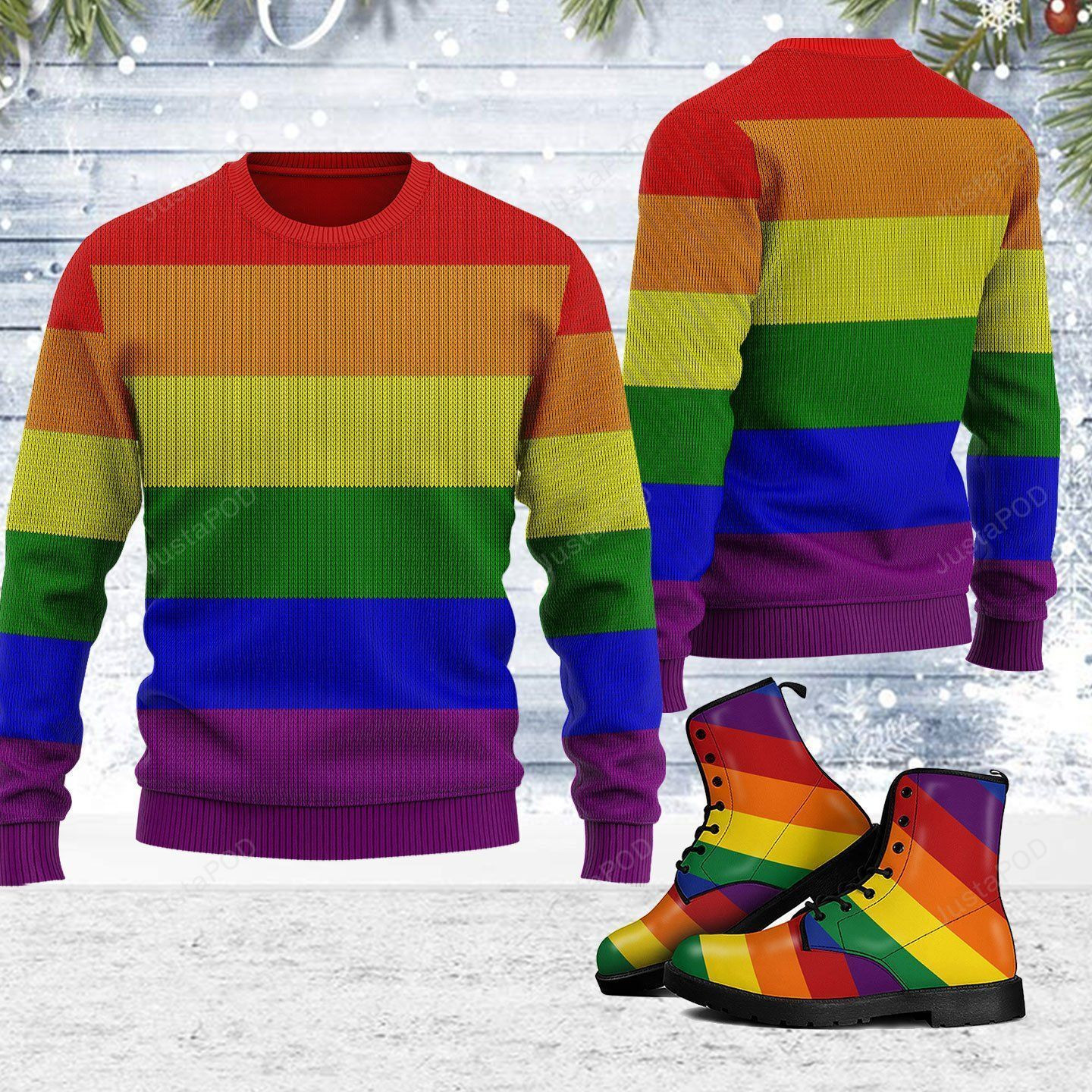 Rainbow Flag Lgbt Ugly Christmas Sweater Adult 3D Funny Matching for family