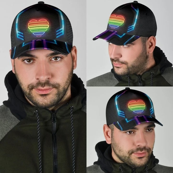 Rainbow Heart Proud Lgbt Baseball Cap, 3D All Over Printing Cap Hat For Gay Couple, Lesbian Accessories Trucker Hats Custom Hats Gifts For Men & Women