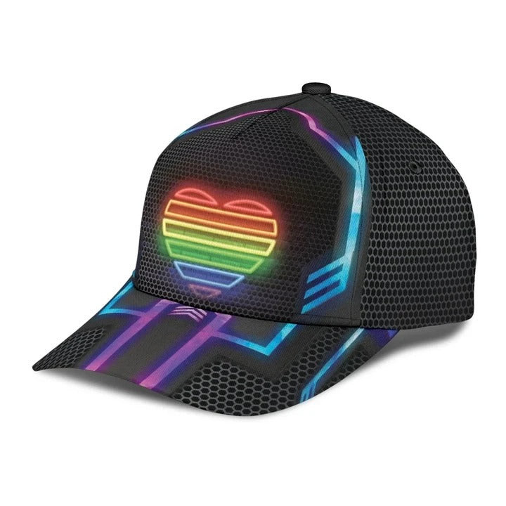Rainbow Heart Proud Lgbt Baseball Cap, 3D All Over Printing Cap Hat For Gay Couple, Lesbian Accessories Trucker Hats Custom Hats Gifts For Men & Women