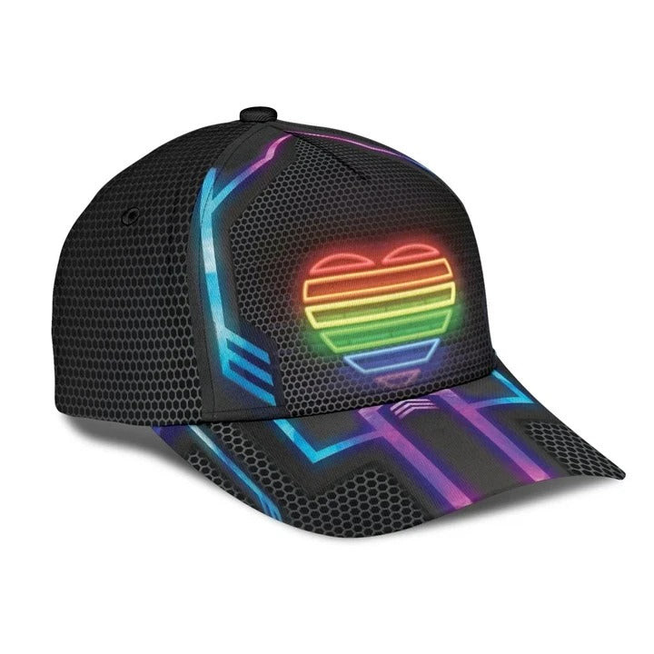 Rainbow Heart Proud Lgbt Baseball Cap, 3D All Over Printing Cap Hat For Gay Couple, Lesbian Accessories Trucker Hats Custom Hats Gifts For Men & Women