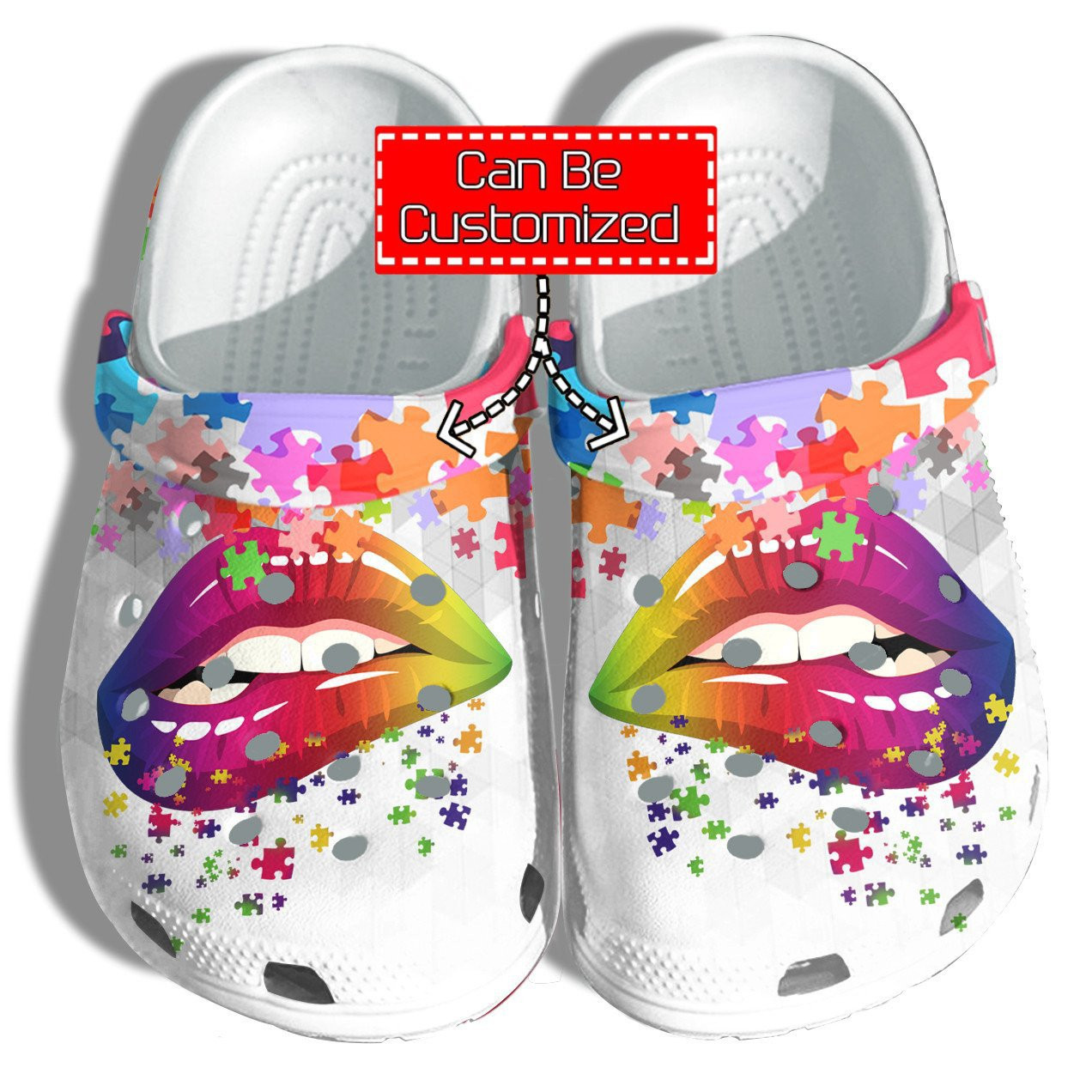 Rainbow Lip Autism Awareness Puzzle clog Shoes Custom LGBT
