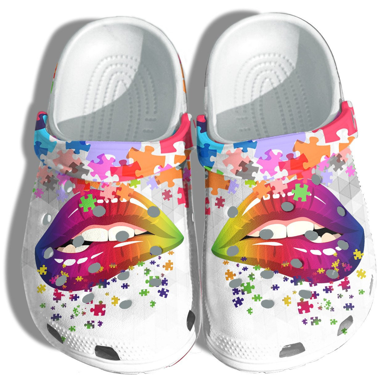 Rainbow Lip Autism Awareness Puzzle Shoes Clogs - Be Kind Lgbt Shoes Clogs Daughter Women