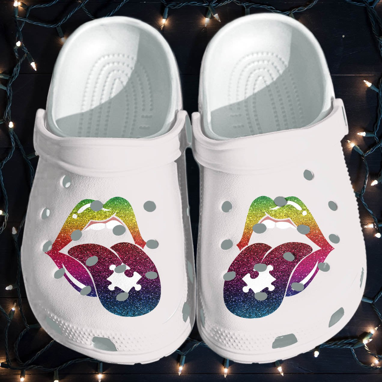 Rainbow Lip Tongue Be Kind Shoes - Autism Awareness clogs