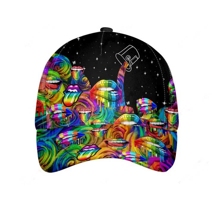 Rainbow Lips Classic Cap, Pride Rainbow Baseball Cap, Lgbt 3D Cap Trucker Hats Custom Hats Gifts For Men & Women