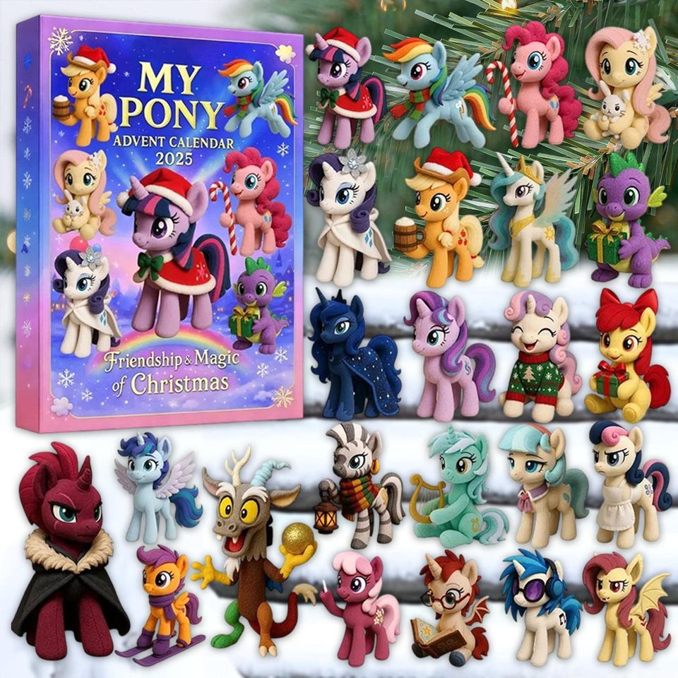 Rainbow Unicorn Pony Advent Calendar 2025, Cute Cartoon Friend Figures, Magical Christmas Countdown Gift Advent Calendar Acrylic  2D Flat