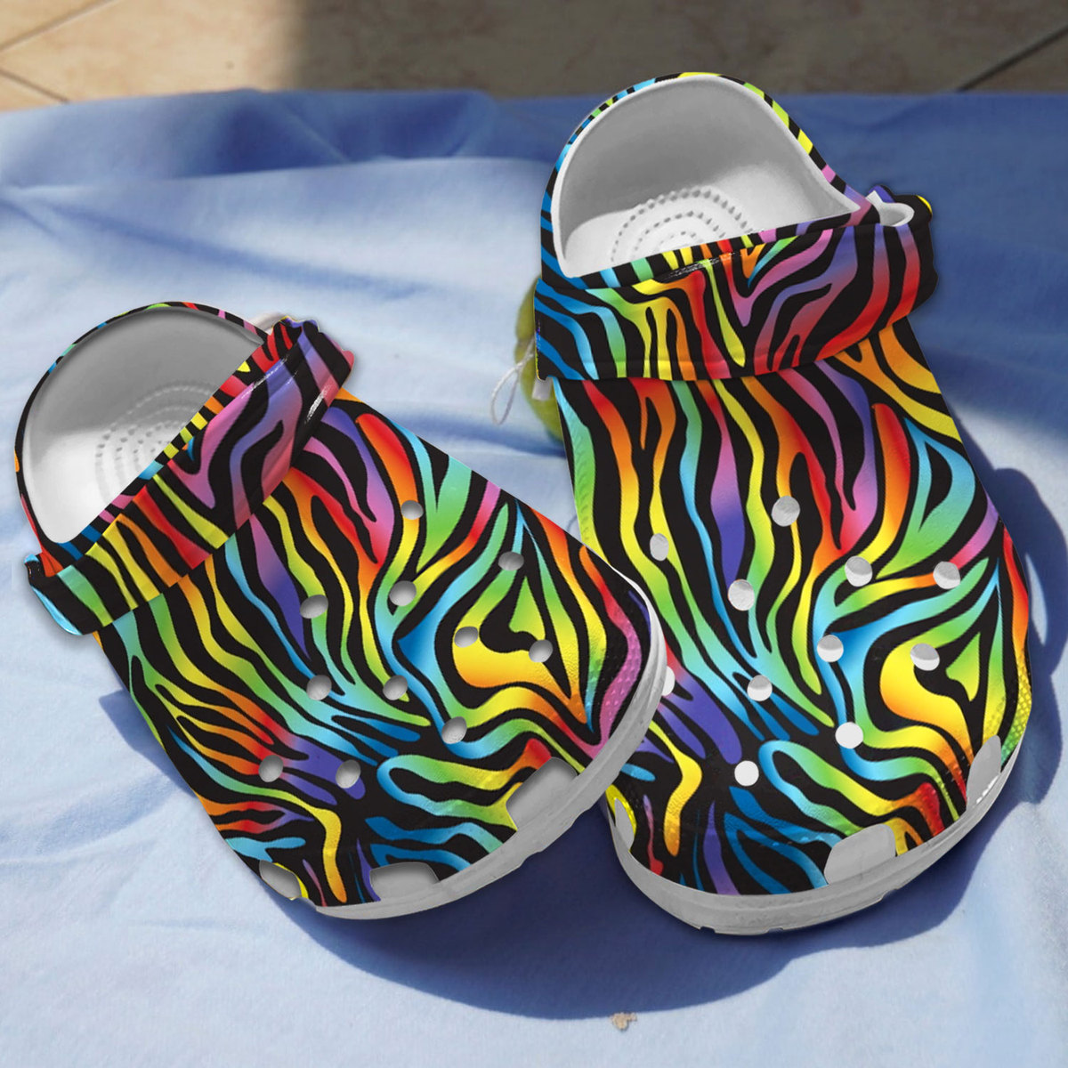 Rainbow Zebra Crocs Crocband Clogs Shoes Comfortable For Men Women and Kids