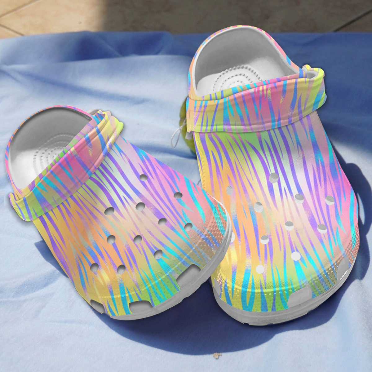 Rainbow Zebra Crocs Crocband Clogs Shoes Comfortable For Men Women and Kids