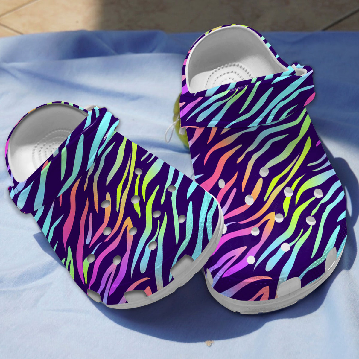Rainbow Zebra Crocs Crocband Clogs Shoes Comfortable For Men Women and Kids