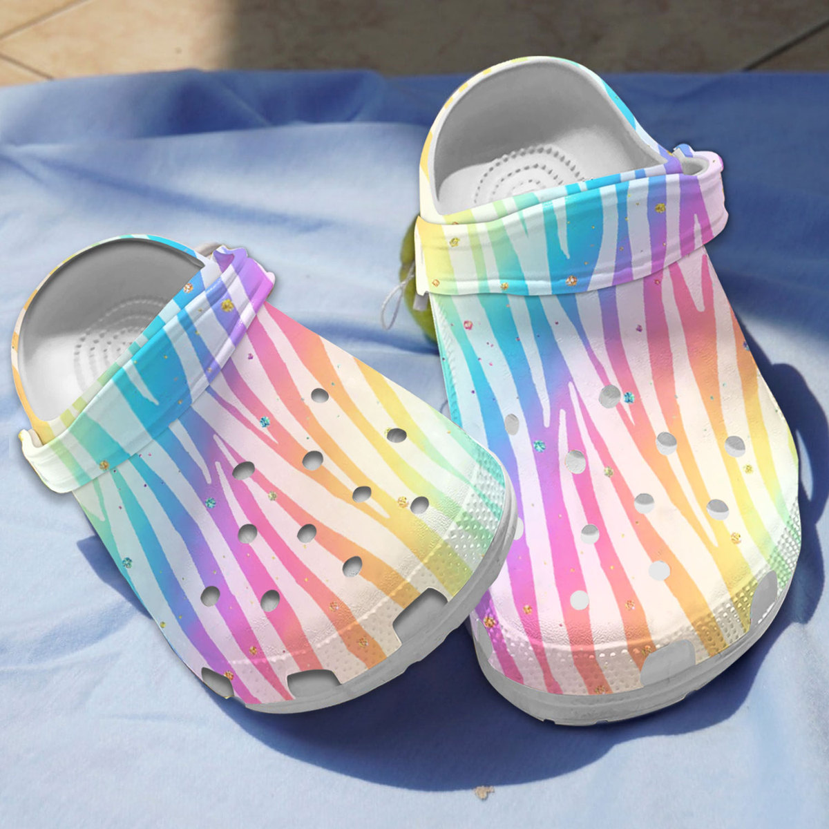 Rainbow Zebra Crocs Crocband Clogs Shoes Comfortable For Men Women and Kids