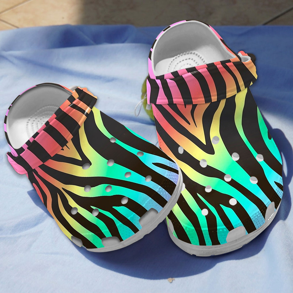 Rainbow Zebra Crocs Crocband Clogs Shoes Comfortable For Men Women and Kids
